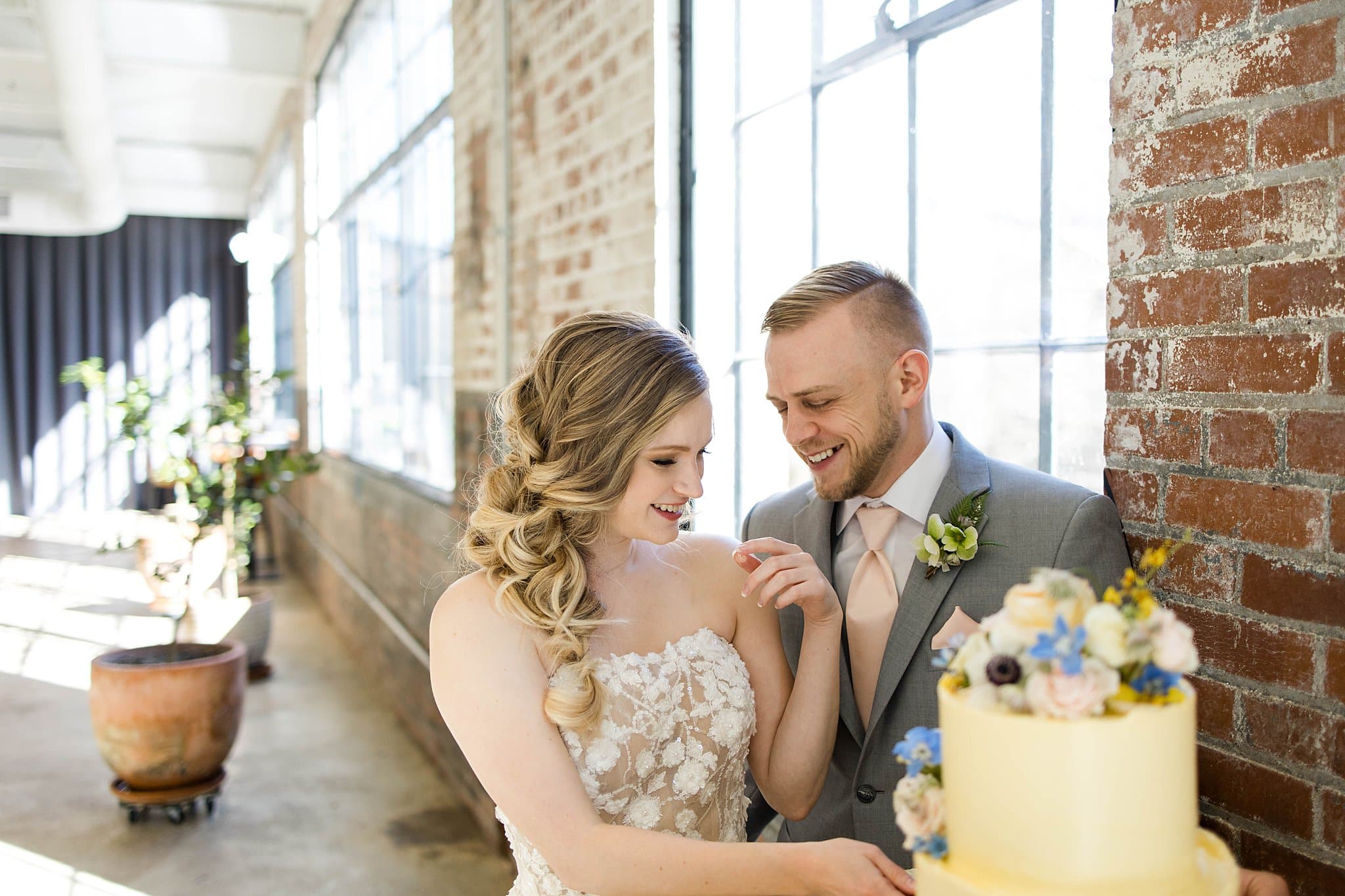Cake Cutting Pastel Charlottesville Virginia Wedding at The Wool Factory