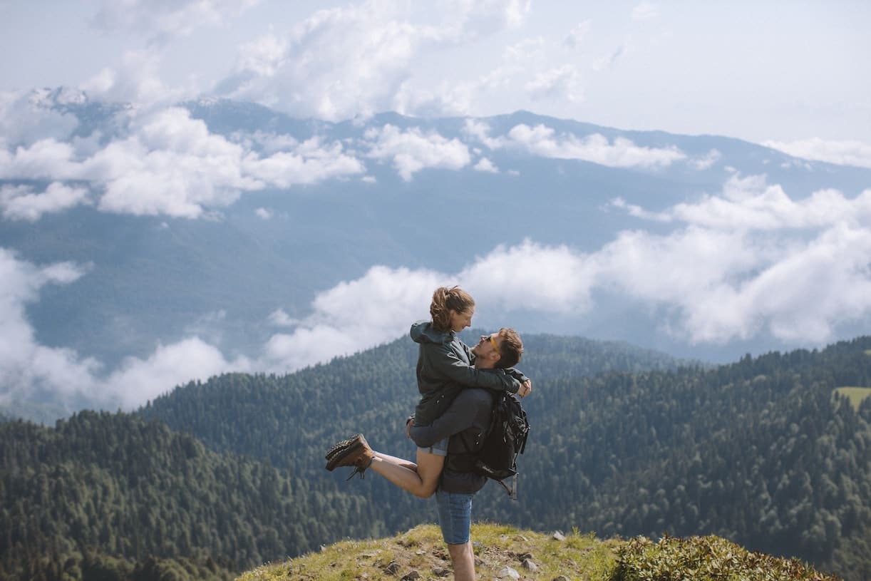 Couple Outside in Virginia Mountains on Honeymoon