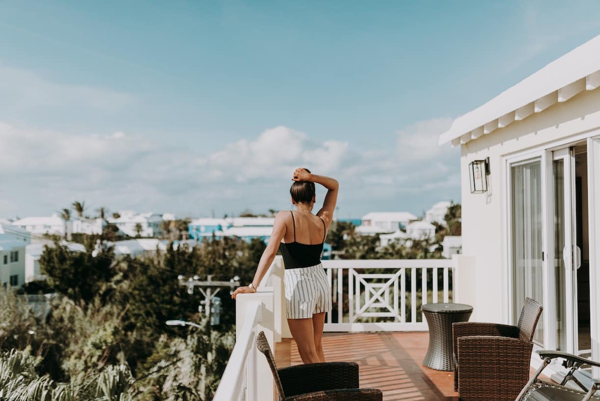 Girl on Balcony in Bermuda on Honeymoon