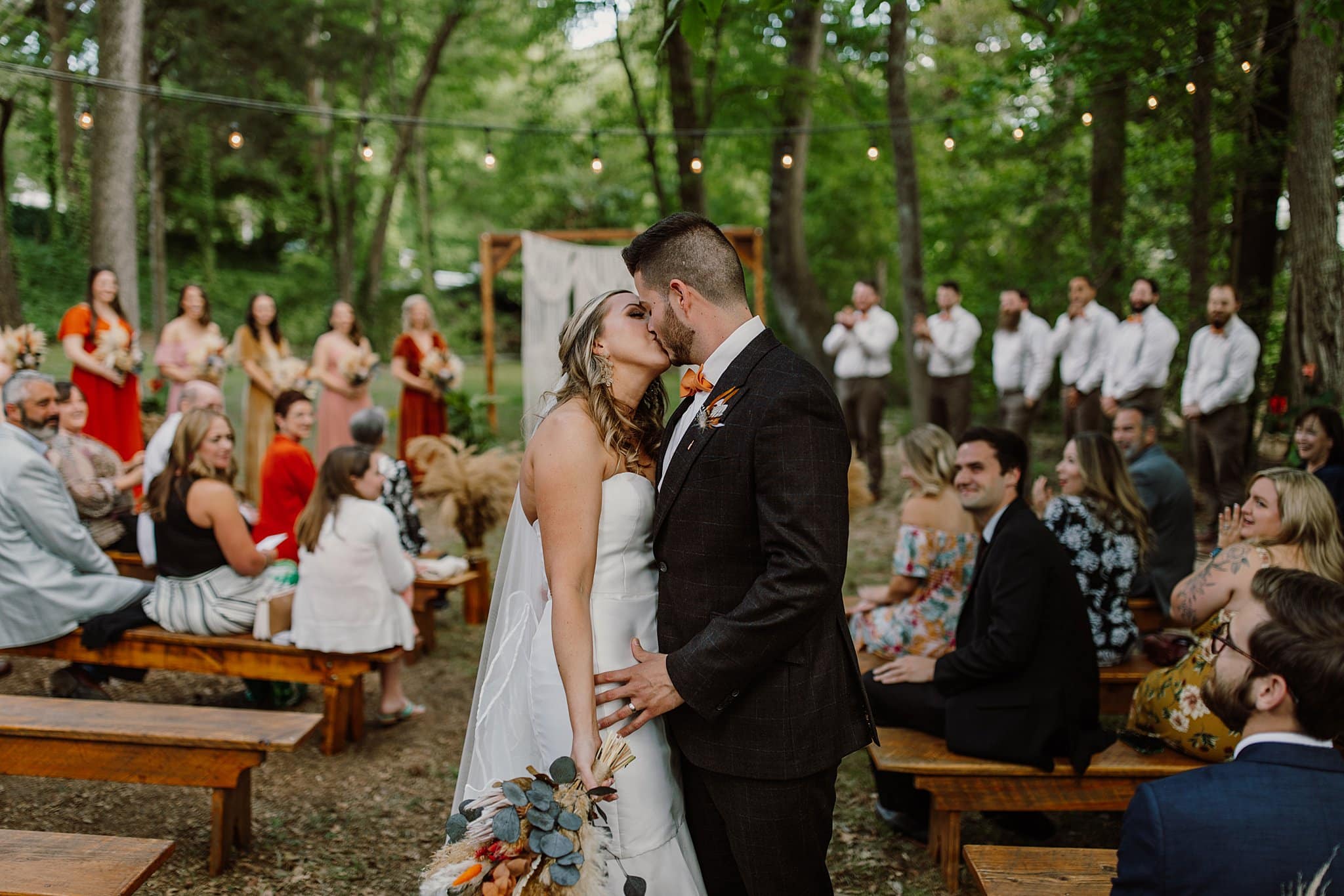 Virginia Backyard Wedding with a Fall Color Palette Kiss