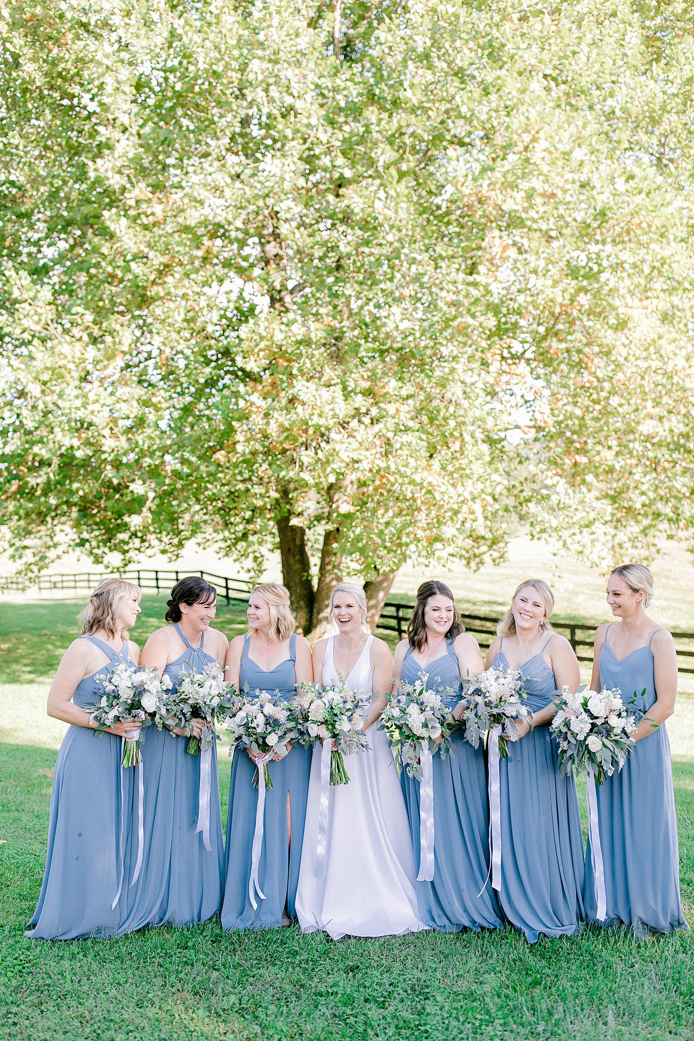 Bridesmaids in Dusty Blue Gowns
