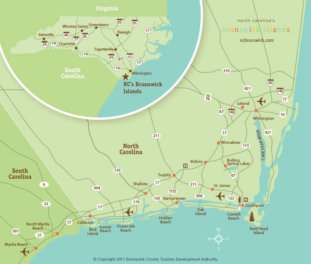 Brunswick Islands NC Map