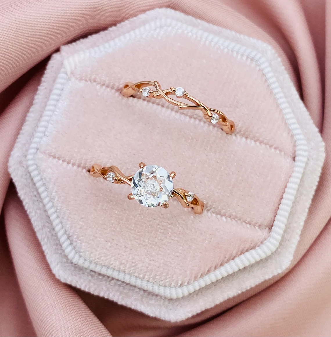 White Topaz Engagement Ring Set Clear Gemstone Engagement Rings