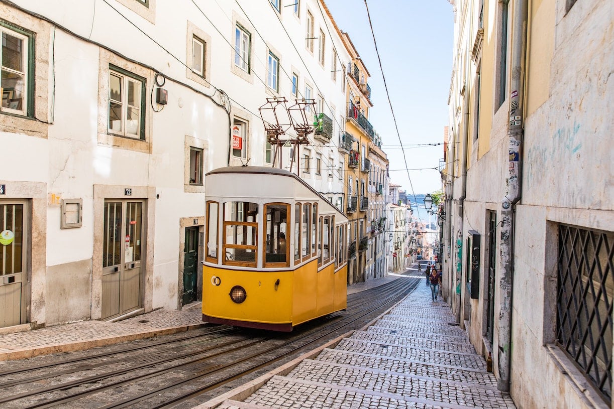 Lisbon Portugal Yellow Tram Railcar Romantic European City