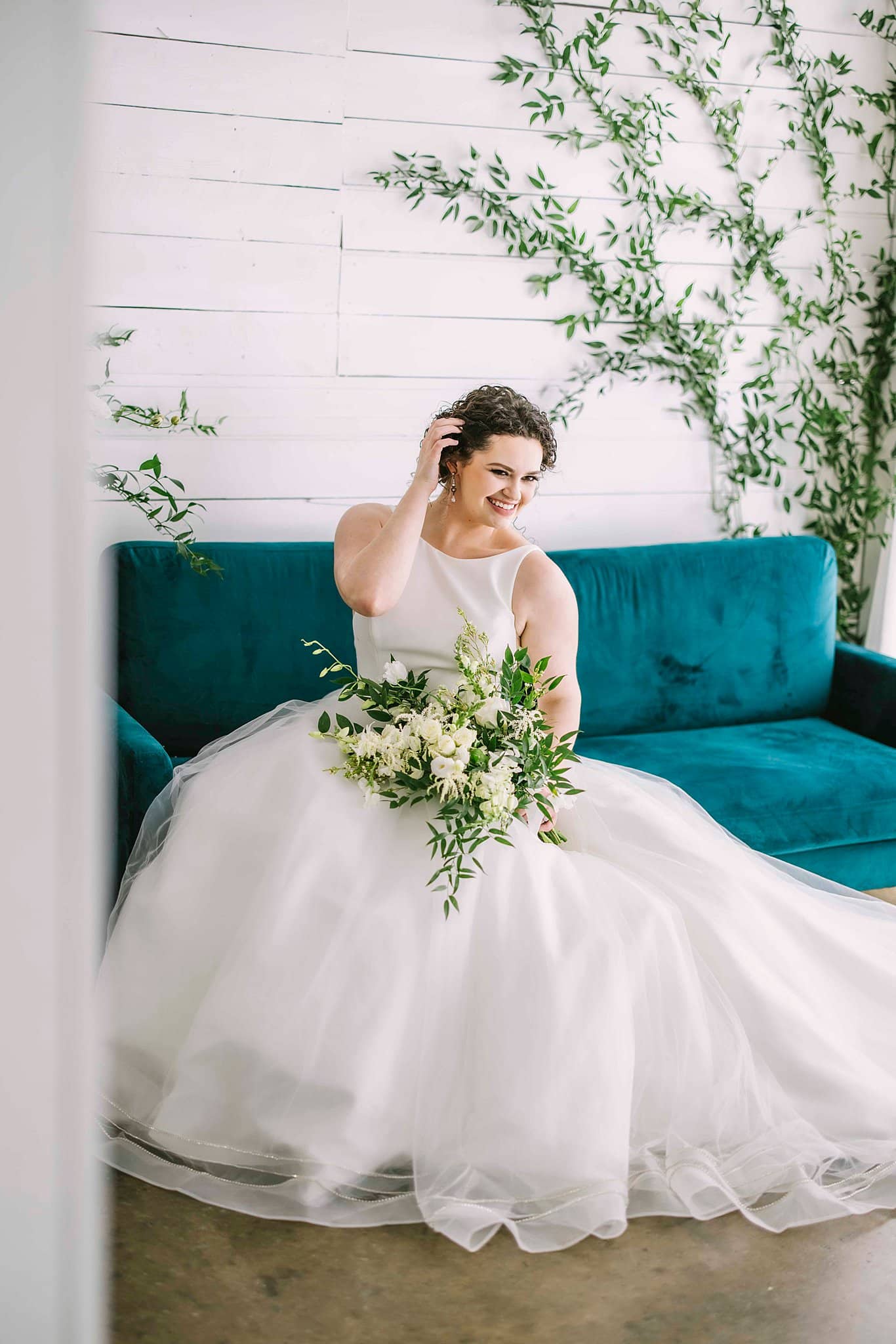 Minimalist Wedding Inspiration Bride on Couch