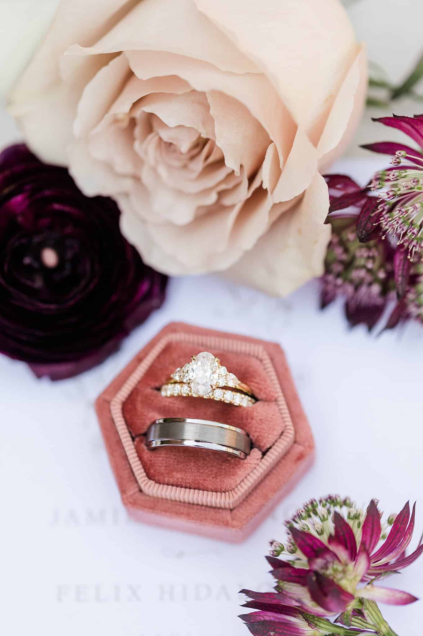 Wedding Rings in Dusty Rose Box